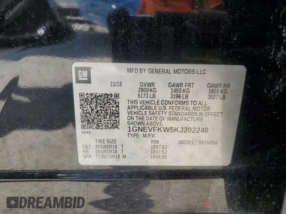 2019 Chevrolet Traverse LS with VIN 1GNEVFKW5KJ202249, listed as a Copart auction lot 49276455 with 112,388 mi miles and Non Repairable. Bid and sale history available at carsss.com. Image 14.