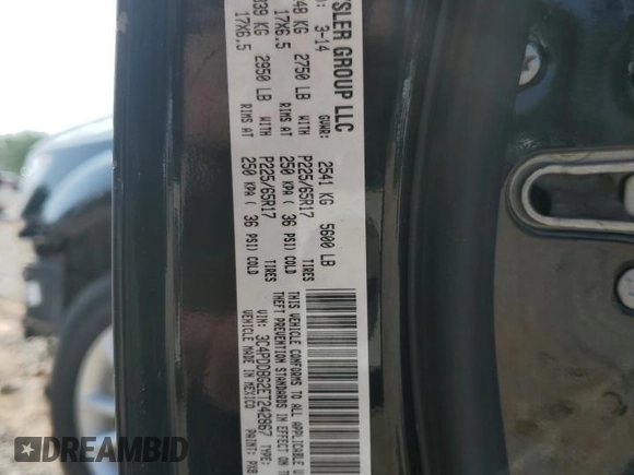 2014 Dodge Journey SXT z VIN 3C4PDDBG2ET242867, wystawiony jako Copart lot #51166995 z przebiegiem 208 568 mil mil oraz Szkoda całkowita • Salvage title. Historia ofert i sprzedaży dostępna na DreamBid. Obrazek 16.