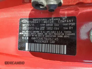 2016 Hyundai Veloster Turbo with VIN KMHTC6AE7GU262145, listed as a Copart auction lot 51283105 with Not provided miles and Salvage title. Bid and sale history available at DreamBid. Image 13.