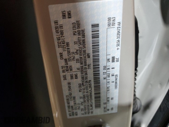 2022 Lincoln Corsair Standard z VIN 5LMCJ1D98NUL26579, wystawiony jako Copart lot #83332204 z przebiegiem 31 279 mil mil oraz Szkoda całkowita • Salvage title. Historia ofert i sprzedaży dostępna na DreamBid. Obrazek 15.