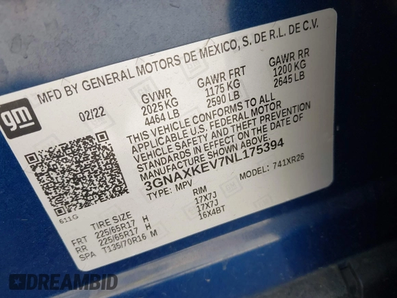 2022 Chevrolet Equinox LT z VIN 3GNAXKEV7NL175394, wystawiony jako IAAI lot #42350786 z przebiegiem 80 280 mil mil oraz . Historia ofert i sprzedaży dostępna na DreamBid. Obrazek 9.