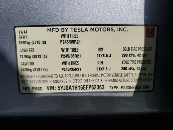 2014 Tesla Model S 60 z VIN 5YJSA1H16EFP62363, wystawiony jako Copart lot #58370095 z przebiegiem 157 726 mil mil oraz Czysty tytuł • Clean title. Historia ofert i sprzedaży dostępna na DreamBid. Obrazek 12.