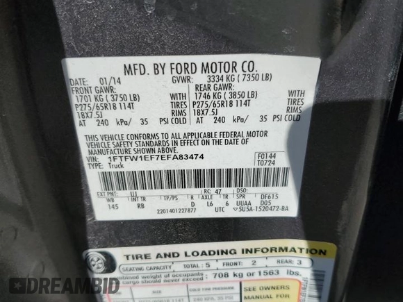 2014 Ford F-150 XL with VIN 1FTFW1EF7EFA83474, listed as a Copart auction lot 45141935 with 176,879 mi miles and Salvage Title. Bid and sale history available at carsss.com. Image 13.