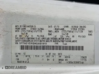 2010 Ford Econoline Cargo Commercial with VIN 1FTNE1EW2ADA91910, listed as a IAAI auction lot 42424530 with 186,898 mi miles and . Bid and sale history available at DreamBid. Image 9.