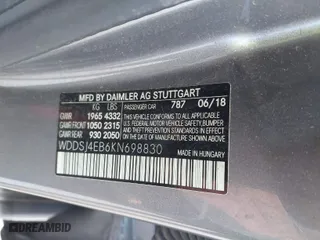 2019 Mercedes-Benz CLA with VIN WDDSJ4EB6KN698830, listed as a IAAI auction lot 40446857 with 173,189 mi miles. Bid and sale history available at carsss.com. Image 9.