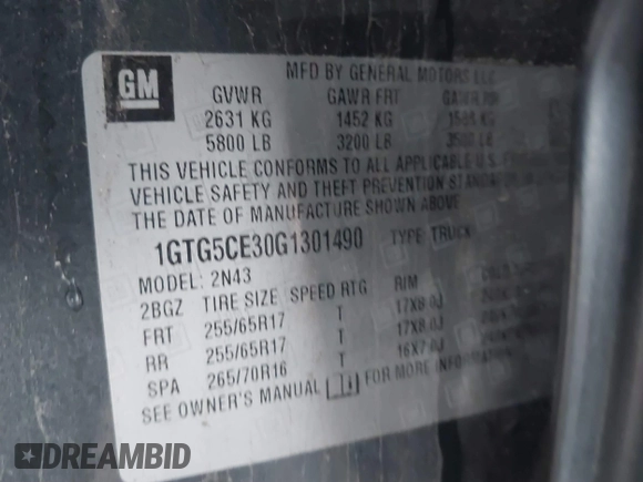 2016 GMC Canyon 2WD SLE with VIN 1GTG5CE30G1301490, listed as a IAAI auction lot 41409489 with 109,618 mi miles. Bid and sale history available at carsss.com. Image 9.
