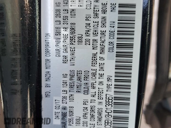 2017 Mazda CX-9 Sport with VIN JM3TCBBY8H0138567, listed as a Copart auction lot 88476185 with 0 mi miles and Salvage Title. Bid and sale history available at carsss.com. Image 13.