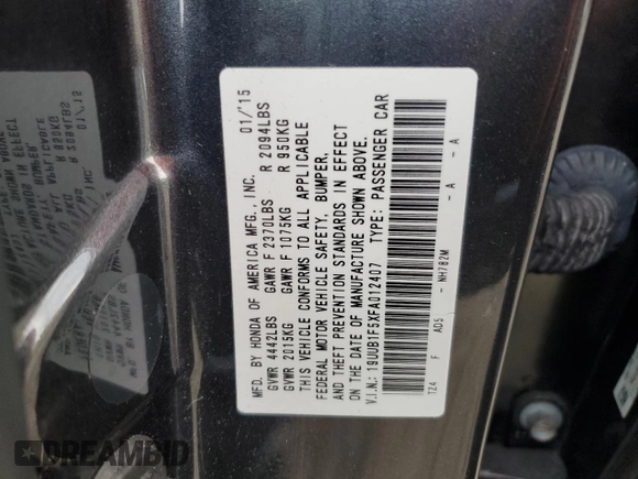 2015 Acura TLX Tech with VIN 19UUB1F5XFA012407, listed as a Copart auction lot 37215744 with 35,423 mi miles. Bid and sale history available at carsss.com. Image 12.