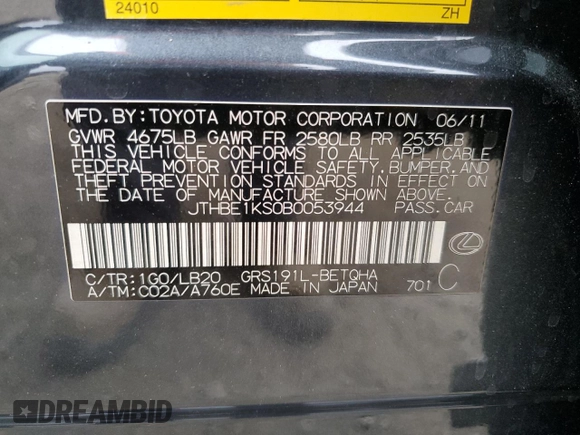 2011 Lexus GS 350 z VIN JTHBE1KS0B0053944, wystawiony jako Copart lot #48061125 z przebiegiem 177 977 mil mil oraz Szkoda całkowita • Salvage title. Historia ofert i sprzedaży dostępna na DreamBid. Obrazek 14.