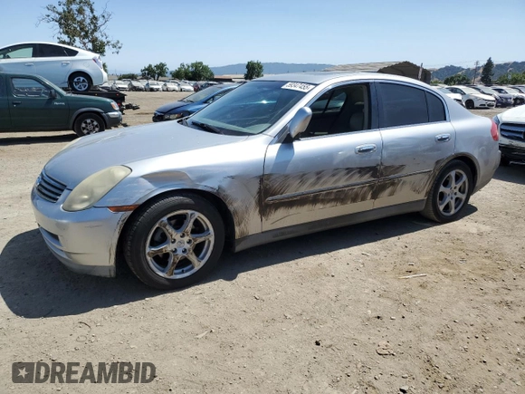 2003 Infiniti G35 w/Leather with VIN JNKCV51E03M001439, listed as a Copart auction lot 59347455 with 123,084 mi miles and Salvage title. Bid and sale history available at DreamBid. Image 1.