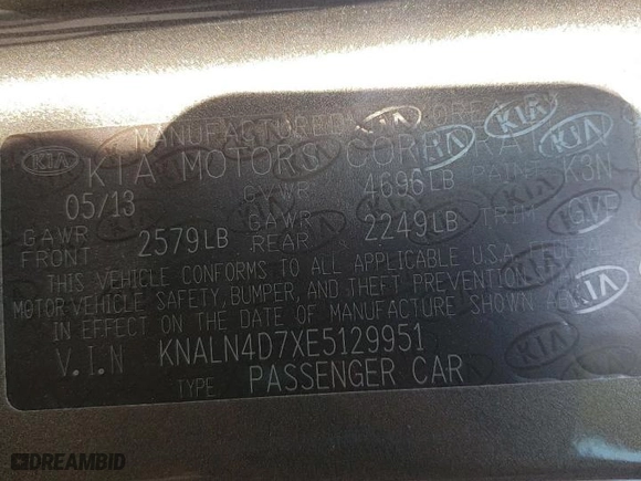 2014 Kia Cadenza Premium with VIN KNALN4D7XE5129951, listed as a Copart auction lot 86706934 with NaN miles and Salvage Title. Bid and sale history available at carsss.com. Image 10.