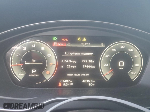 2021 Audi Q5 Premium Plus with VIN WA1BAAFYXM2015246, listed as a Copart auction lot 61257785 with 61,407 mi miles and Salvage title. Bid and sale history available at DreamBid. Image 9.