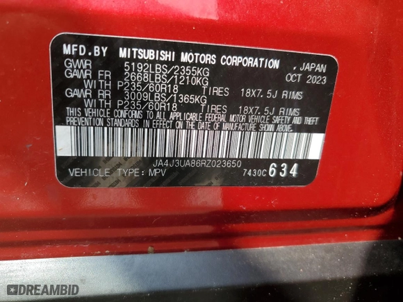 2024 Mitsubishi Outlander ES with VIN JA4J3UA86RZ023650, listed as a Copart auction lot 49416545 with 14,747 mi miles and Salvage Title. Bid and sale history available at carsss.com. Image 13.