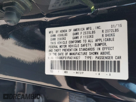 2015 Acura TLX Technology z VIN 19UUB2F51FA014827, wystawiony jako IAAI lot #42217625 z przebiegiem 104 159 mil mil oraz . Historia ofert i sprzedaży dostępna na DreamBid. Obrazek 9.