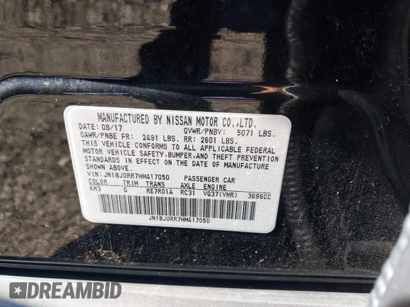 2017 Infiniti QX50 with VIN JN1BJ0RR7HM417050, listed as a IAAI auction lot 41455469 with 102,417 mi miles and . Bid and sale history available at DreamBid. Image 9.