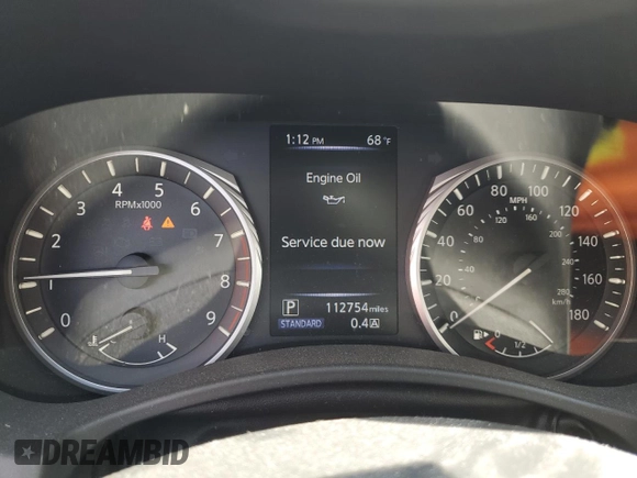 2018 Infiniti Q50 Luxe z VIN JN1EV7AR4JM440636, wystawiony jako Copart lot #57833505 z przebiegiem 112 754 mil mil oraz Czysty tytuł • Clean title. Historia ofert i sprzedaży dostępna na DreamBid. Obrazek 9.