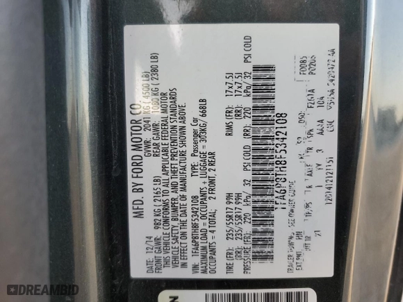 2015 Ford Mustang EcoBoost with VIN 1FA6P8TH8F5342108, listed as a Copart auction lot 48409745 with 129,989 mi miles and Salvage Title. Bid and sale history available at carsss.com. Image 12.
