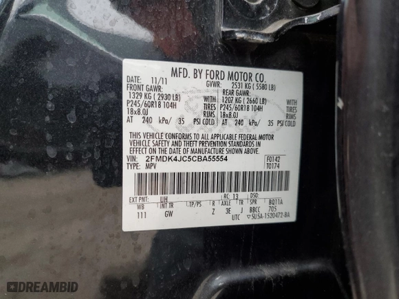 2012 Ford Edge SEL with VIN 2FMDK4JC5CBA55554, listed as a Copart auction lot 52419705 with 173,713 mi miles and Salvage Title. Bid and sale history available at carsss.com. Image 14.