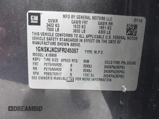 2015 Chevrolet Suburban LT z VIN 1GNSKJKC9FR245097, wystawiony jako IAAI lot #42468168 z przebiegiem 198 454 mil mil oraz . Historia ofert i sprzedaży dostępna na DreamBid. Obrazek 9.