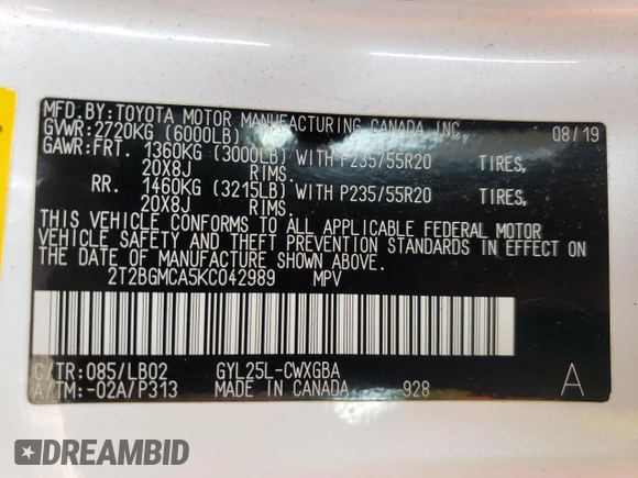 2019 Lexus RX with VIN 2T2BGMCA5KC042989, listed as a Copart auction lot 50247715 with 0 mi miles and Salvage Title. Bid and sale history available at carsss.com. Image 13.