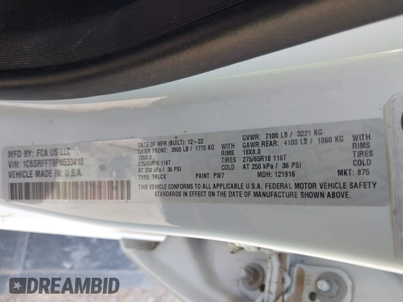 2023 Ram 1500 Big Horn с VIN 1C6SRFFT9PN533410, выставлен на аукционе IAAI как лот 42143354 с пробегом 25 434 миль миль и . История ставок и продаж доступна на DreamBid. Изображение 9.