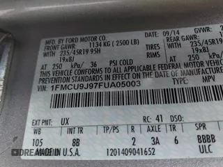 2015 Ford Escape Titanium with VIN 1FMCU9J97FUA05003, listed as a IAAI auction lot 41721214 with 51,644 mi miles. Bid and sale history available at carsss.com. Image 9.