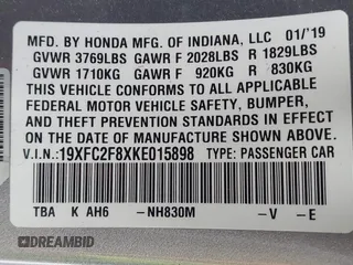 2019 Honda Civic Sport with VIN 19XFC2F8XKE015898, listed as a IAAI auction lot 41431062 with 108,071 mi miles and . Bid and sale history available at DreamBid. Image 9.