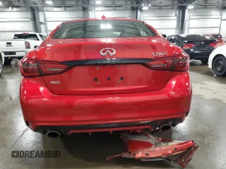 2021 Infiniti Q50 Red Sport 400 with VIN JN1FV7DR0MM880308, listed as a Copart auction lot 86103434 with 27,845 mi miles and Salvage Title. Bid and sale history available at DreamBid. Image 6.