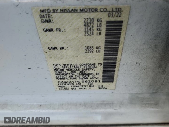 2022 Nissan LEAF SV Plus with VIN 1N4BZ1CV7NC562081, listed as a Copart auction lot 48139455 with 69,906 mi miles and Salvage Title. Bid and sale history available at DreamBid. Image 12.