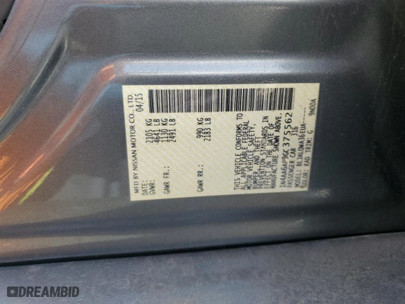 2016 Nissan Maxima 3.5 SV with VIN 1N4AA6AP9GC375562, listed as a Copart auction lot 50319895 with 98,049 mi miles and Salvage Title. Bid and sale history available at carsss.com. Image 12.