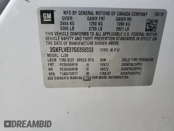 2016 GMC Terrain Denali z VIN 2GKFLVE37G6358333, wystawiony jako Copart lot #55522245 z przebiegiem 175 380 mil mil oraz Szkoda całkowita • Salvage title. Historia ofert i sprzedaży dostępna na DreamBid. Obrazek 13.