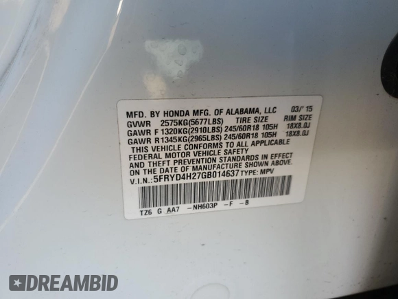 2016 Acura MDX with VIN 5FRYD4H27GB014637, listed as a Copart auction lot 88824295 with 82,713 mi miles and Salvage Title. Bid and sale history available at DreamBid. Image 15.