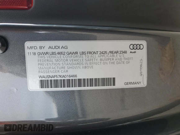 2019 Audi A5 Premium z VIN WAUSNAF57KA016466, wystawiony jako Copart lot #51933635 z przebiegiem 43 601 mil mil oraz Tytuł czysty. Historia ofert i sprzedaży dostępna na DreamBid. Obrazek 12.