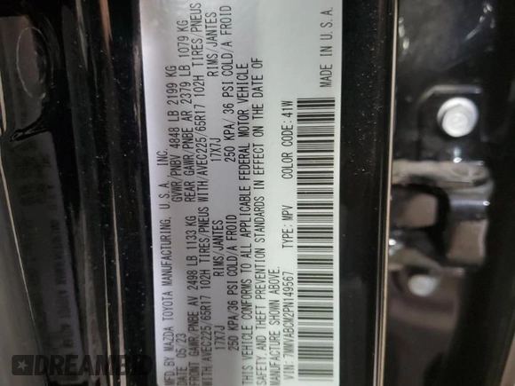 2023 Mazda CX-50 S Preferred Plus с VIN 7MMVABCM2PN149567, выставлен на аукционе Copart как лот 54598495 с пробегом 4 003 миль миль и Списание • Salvage title. История ставок и продаж доступна на DreamBid. Изображение 13.