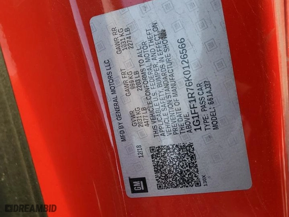 2019 Chevrolet Camaro 1SS with VIN 1G1FF1R76K0126566, listed as a Copart auction lot 82522584 with 0 mi miles and Salvage Title. Bid and sale history available at carsss.com. Image 14.