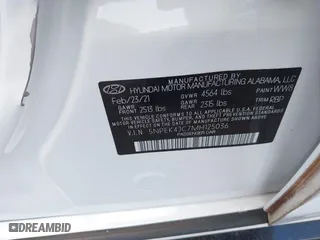 2021 Hyundai Sonata N Line with VIN 5NPEK4JC7MH125036, listed as a IAAI auction lot 41813459 with 32,131 mi miles. Bid and sale history available at carsss.com. Image 9.