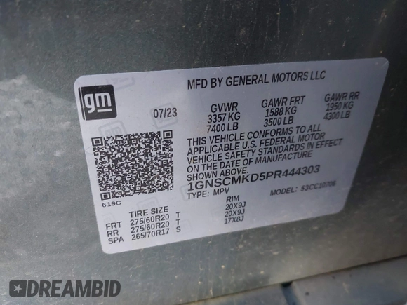 2023 Chevrolet Tahoe LS with VIN 1GNSCMKD5PR444303, listed as a IAAI auction lot 41260372 with 13,180 mi miles and . Bid and sale history available at DreamBid. Image 9.