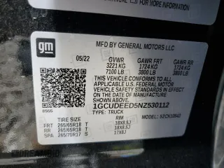 2022 Chevrolet Silverado 1500 RST with VIN 1GCUDEED5NZ530112, listed as a Copart auction lot 49636035 with 53,193 mi miles and Salvage Title. Bid and sale history available at DreamBid. Image 14.