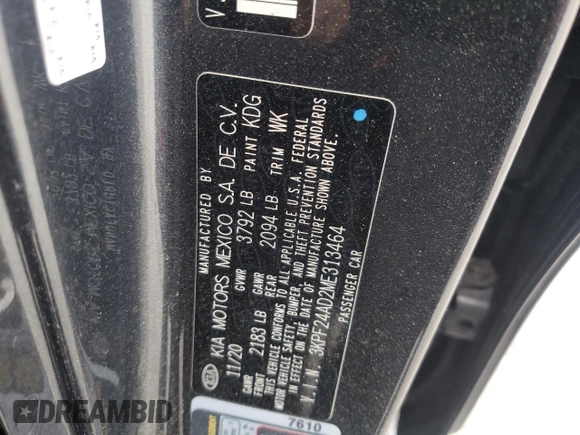 2021 Kia Forte LXS with VIN 3KPF24AD2ME313464, listed as a Copart auction lot 51467605 with 70,297 mi miles and Salvage Title. Bid and sale history available at DreamBid. Image 12.