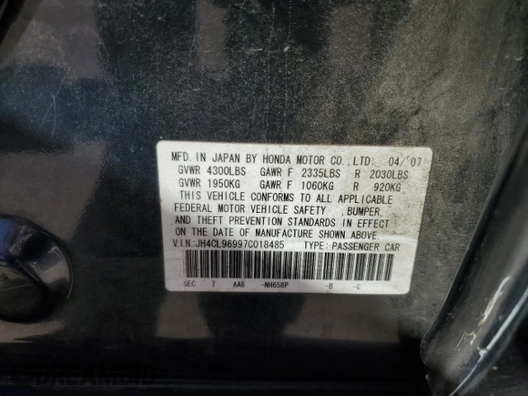 2007 Acura TSX Navi with VIN JH4CL96997C018485, listed as a Copart auction lot 88056035 with 186,164 mi miles and Salvage Title. Bid and sale history available at carsss.com. Image 14.