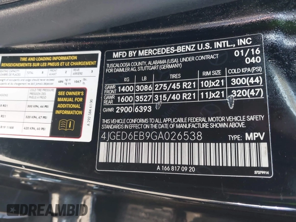 2016 Mercedes-Benz GLE 450 AMG z VIN 4JGED6EB9GA026538, wystawiony jako IAAI lot #41930608 z przebiegiem 107 055 mil mil oraz . Historia ofert i sprzedaży dostępna na DreamBid. Obrazek 9.