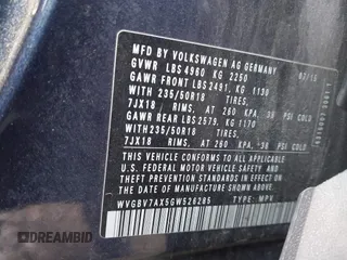 2016 Volkswagen Tiguan S with VIN WVGBV7AX5GW526285, listed as a IAAI auction lot 41445284 with 130,954 mi miles and . Bid and sale history available at DreamBid. Image 9.