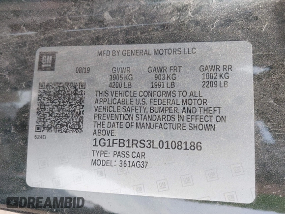2020 Chevrolet Camaro 1LT z VIN 1G1FB1RS3L0108186, wystawiony jako IAAI lot #41427677 z przebiegiem 66 752 mil mil oraz . Historia ofert i sprzedaży dostępna na DreamBid. Obrazek 9.