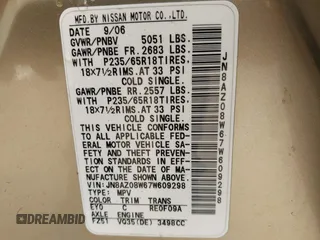 2007 Nissan Murano SE с VIN JN8AZ08W67W609298, выставлен на аукционе IAAI как лот 42240629 с пробегом 102 469 миль миль и . История ставок и продаж доступна на DreamBid. Изображение 9.