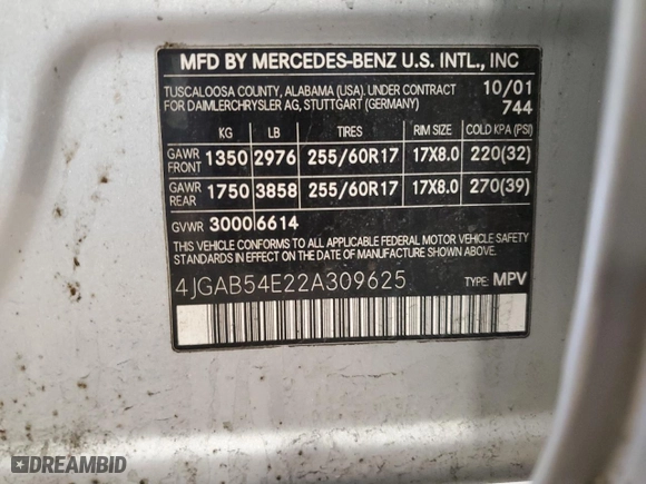 2002 Mercedes-Benz M-Class with VIN 4JGAB54E22A309625, listed as a Copart auction lot 51300405 with 90,227 mi miles and Salvage Title. Bid and sale history available at carsss.com. Image 12.