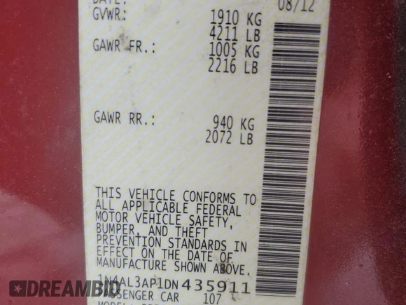 2013 Nissan Altima S with VIN 1N4AL3AP1DN435911, listed as a Copart auction lot 52965525 with 220,425 mi miles and Salvage Title. Bid and sale history available at carsss.com. Image 12.