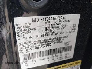 2011 Ford Expedition XLT with VIN 1FMJU1H51BEF25990, listed as a IAAI auction lot 42273952 with 152,877 mi miles and . Bid and sale history available at DreamBid. Image 9.