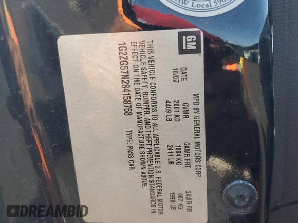 2008 Pontiac G6 with VIN 1G2ZG57N284158768, listed as a Copart auction lot 53101185 with 176,041 mi miles and Salvage title. Bid and sale history available at DreamBid. Image 12.