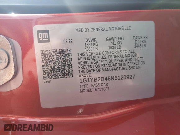 2022 Chevrolet Corvette 2LT with VIN 1G1YB2D46N5120927, listed as a Copart auction lot 88921645 with 0 mi miles and Salvage Title. Bid and sale history available at carsss.com. Image 13.