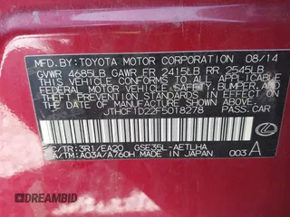 2015 Lexus IS 250 with VIN JTHCF1D22F5018278, listed as a IAAI auction lot 42098087 with 155,767 mi miles and . Bid and sale history available at DreamBid. Image 9.